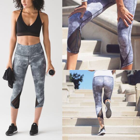 Lululemon | Essential Rhythm Black & Gray Chevron High Waist Cropped Leggings - Picture 2 of 8